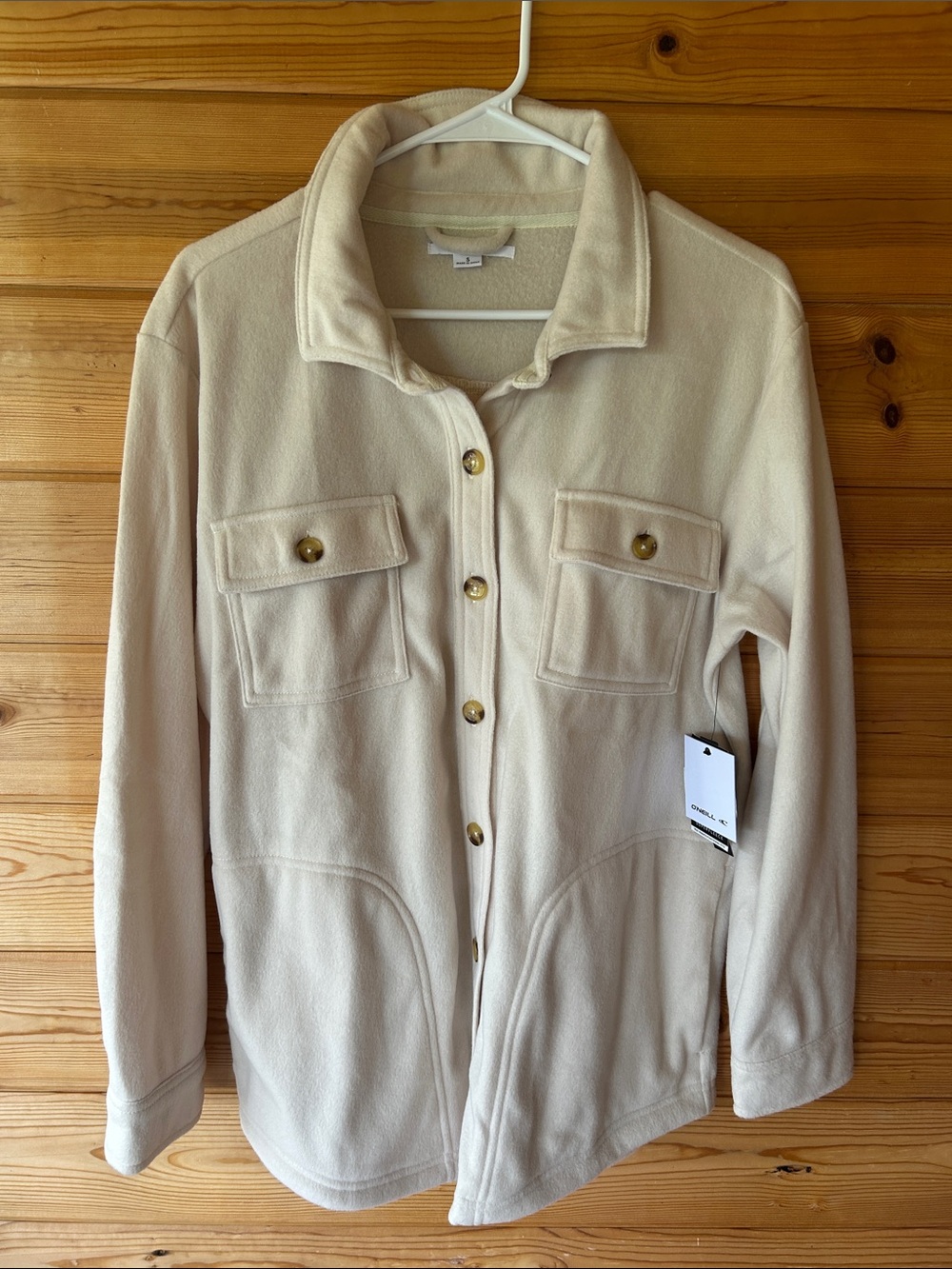 O'Neill Cream Button-Front Utility Fleece Shirt Jacket
